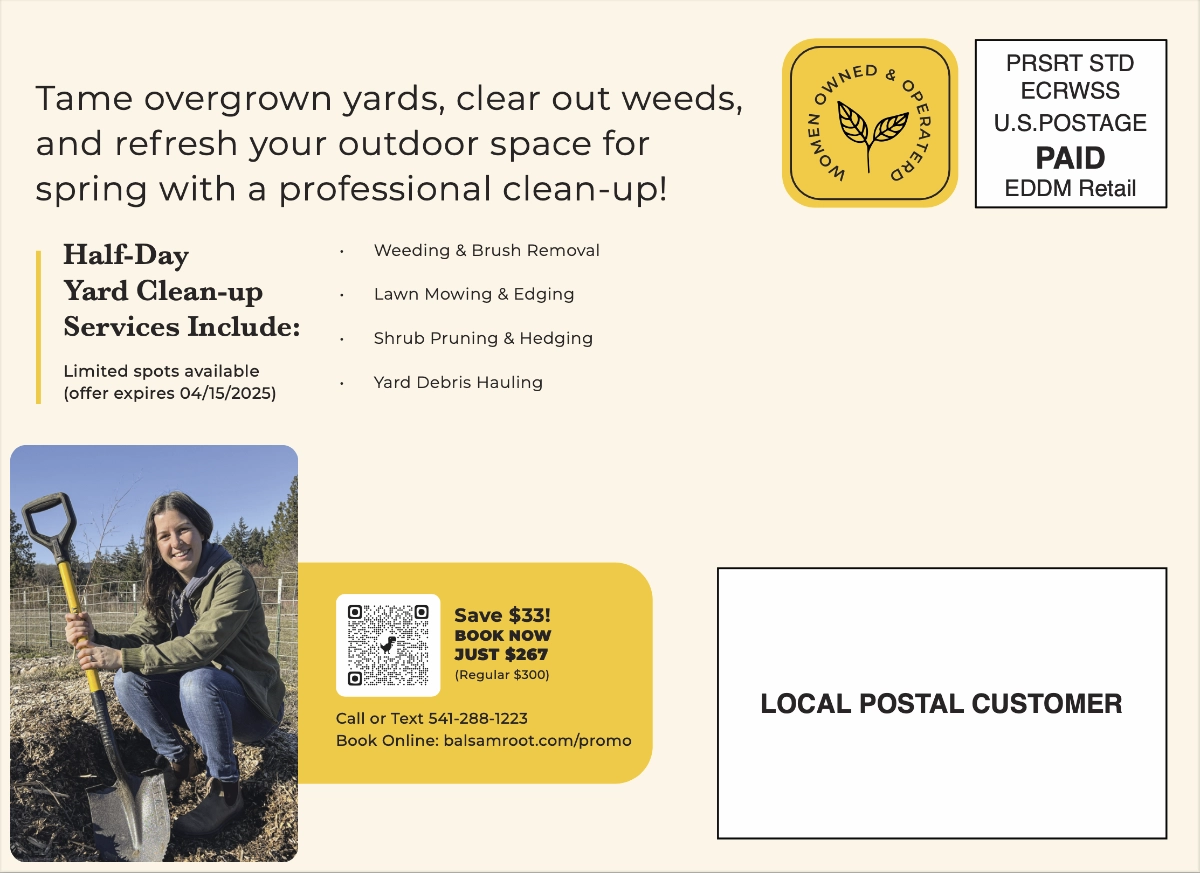 Balsamroot Landscaping EDDM mailer, back