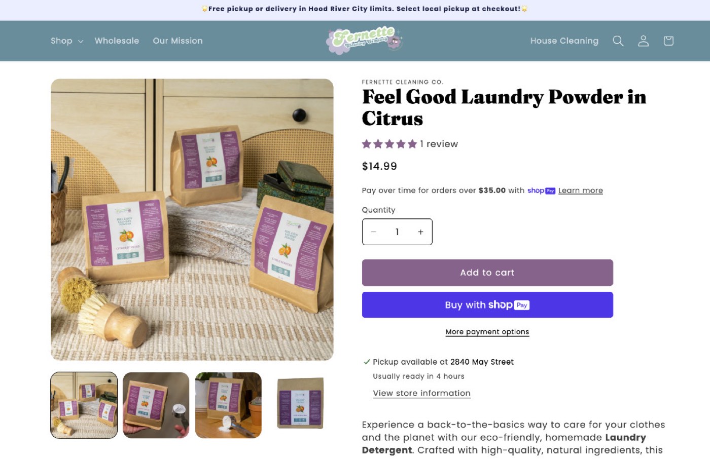 Fernette Cleaning Company laundry powder product page