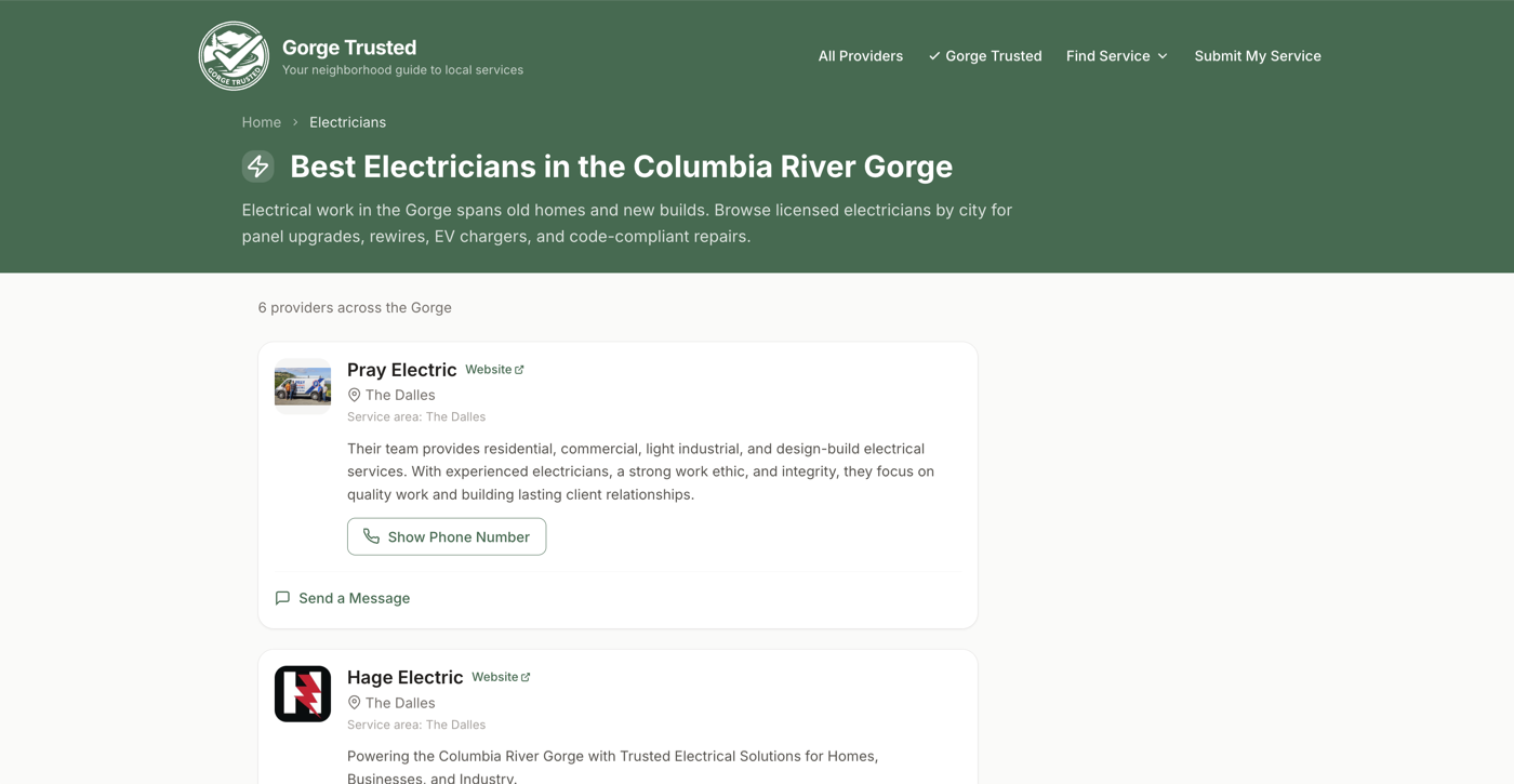 Gorge Trusted electricians category page