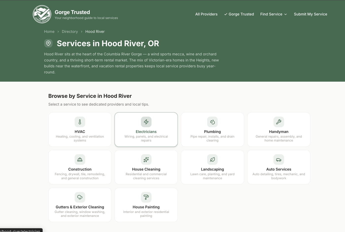 Gorge Trusted Hood River town page